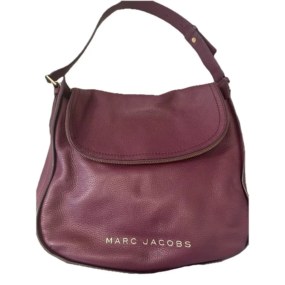 Marc Jacobs The Groove Hobo Large Fold Over‎ Bag Burgundy Pebbled Leather